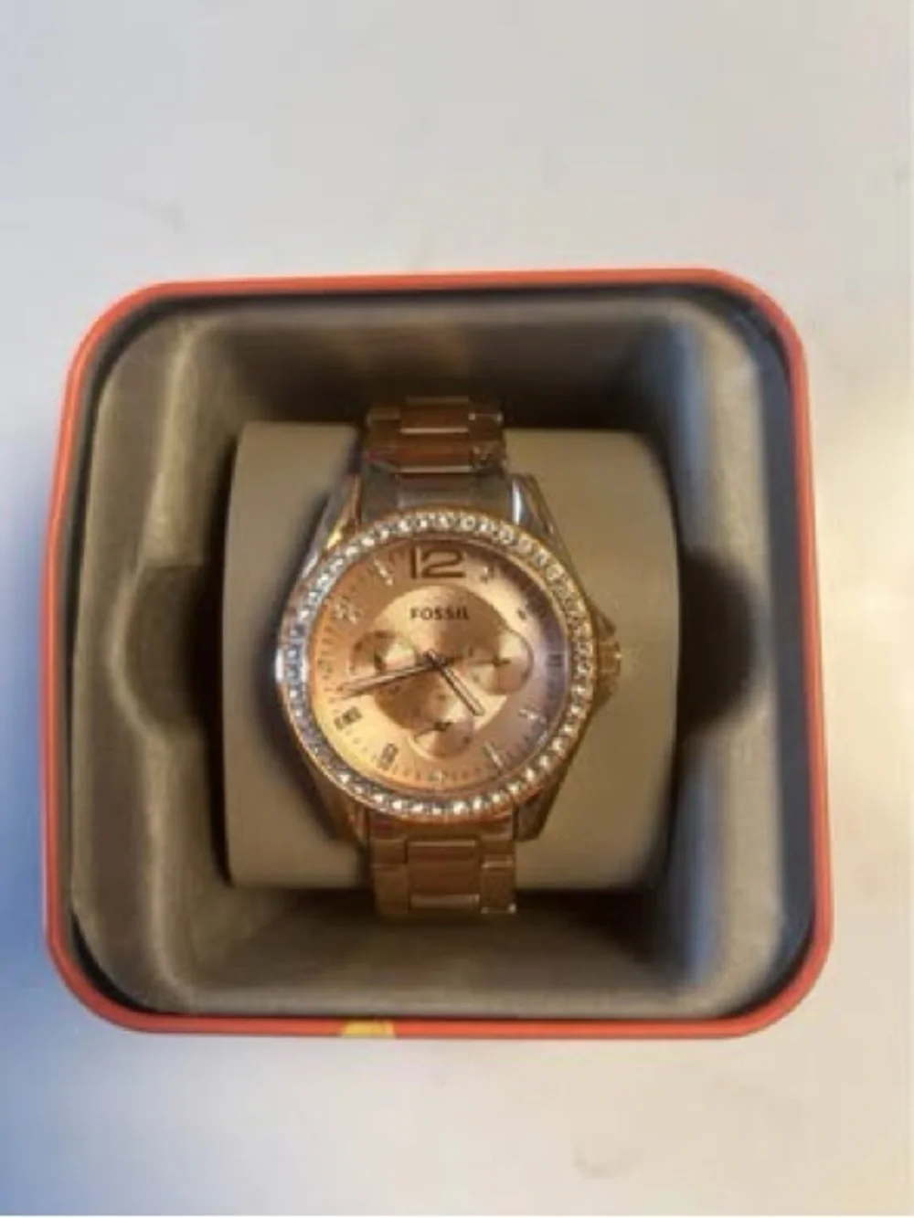 Fossil Rose Gold Tone Crystal Bezel Women's Watch